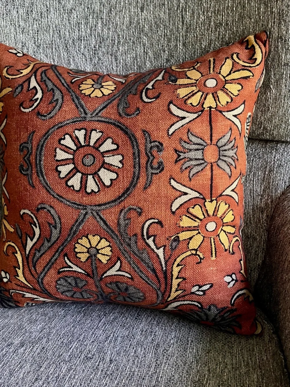 1 Rust Floral Decorative Throw Pillow Cover - Unbranded